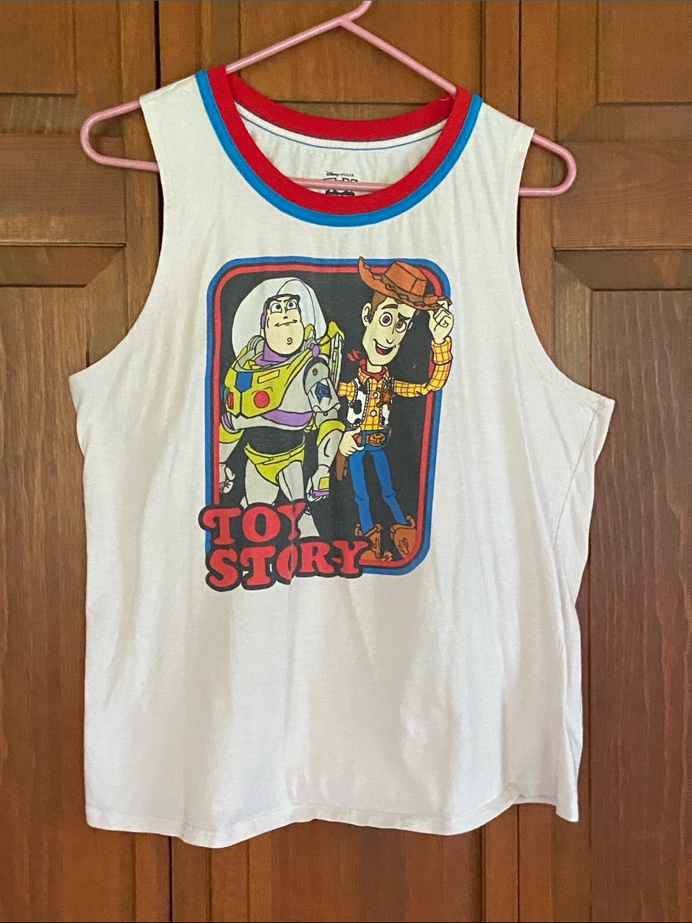 90’s Vintage Toy Story Graphic Tank Top-Cream w/Red & Blue Trim